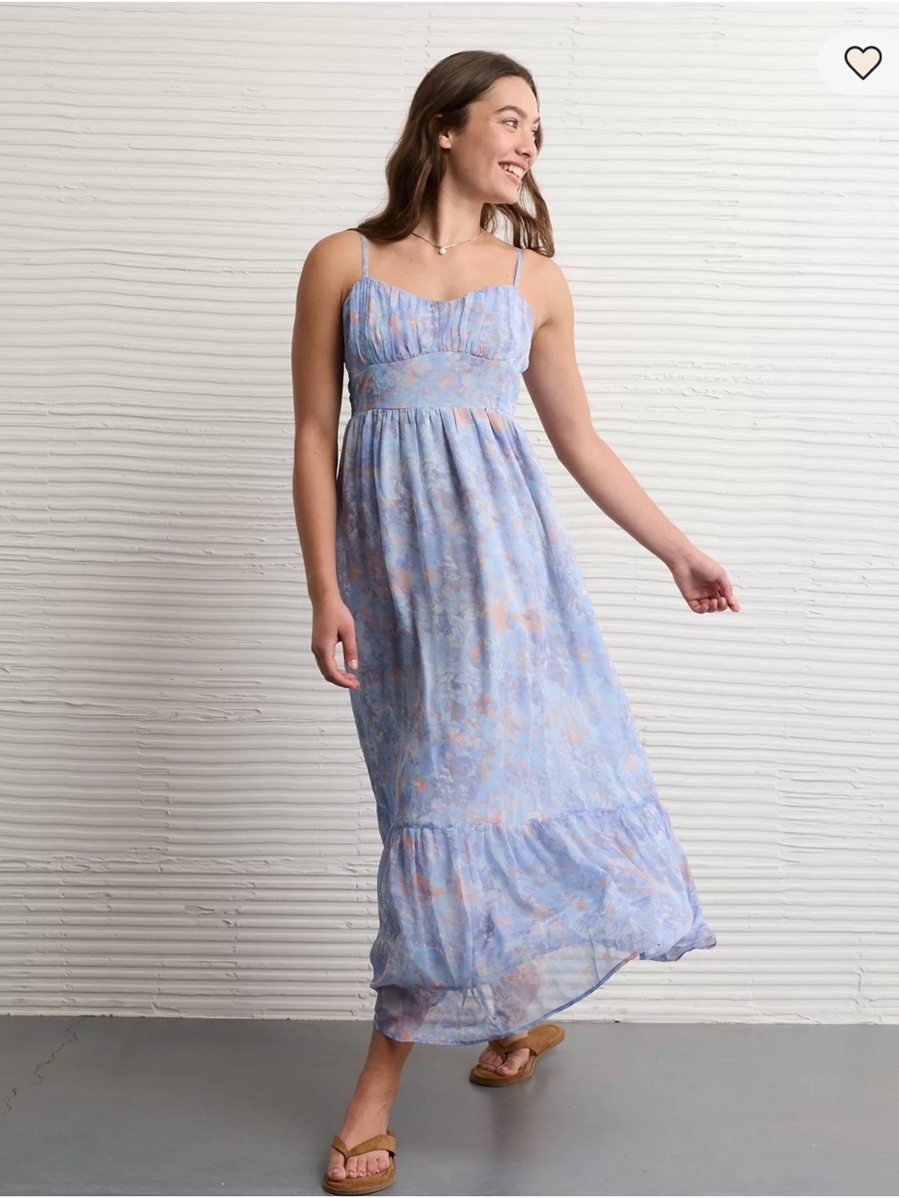 Light Blue Floral Maxi Dress with Spaghetti Straps